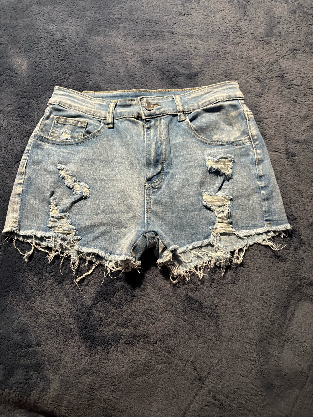 SHEIN Light Wash Ripped Denim Shorts